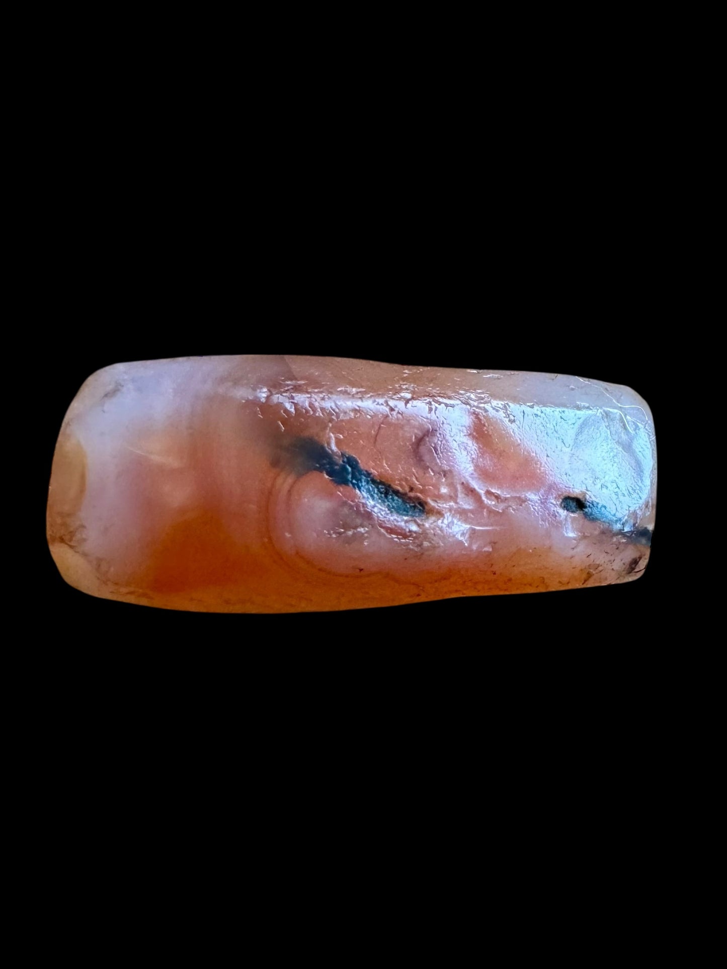 Rare Gilgit Carnelian Tapered Cylinder Bead with Eye Structures